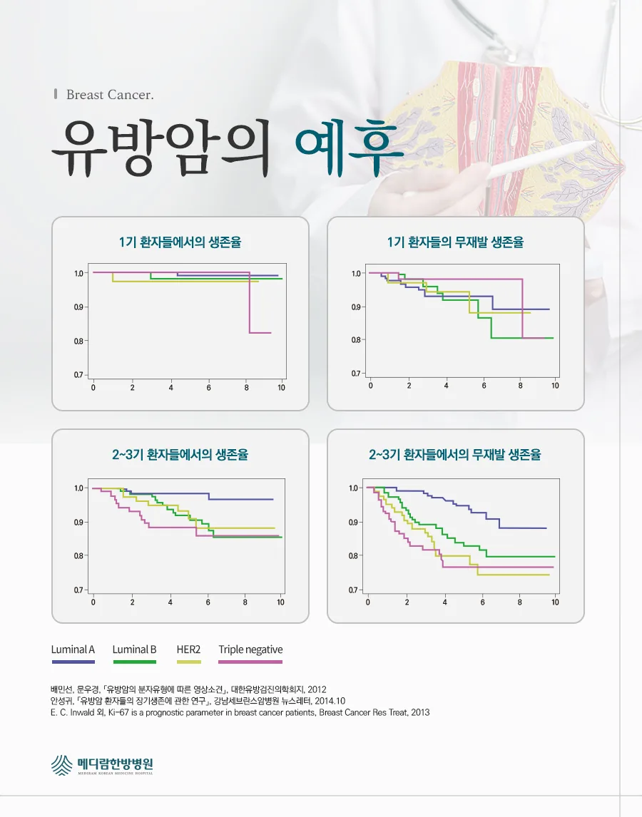 유방암 아형별 예후 경향을 정리한 참고 자료(논문 인용)