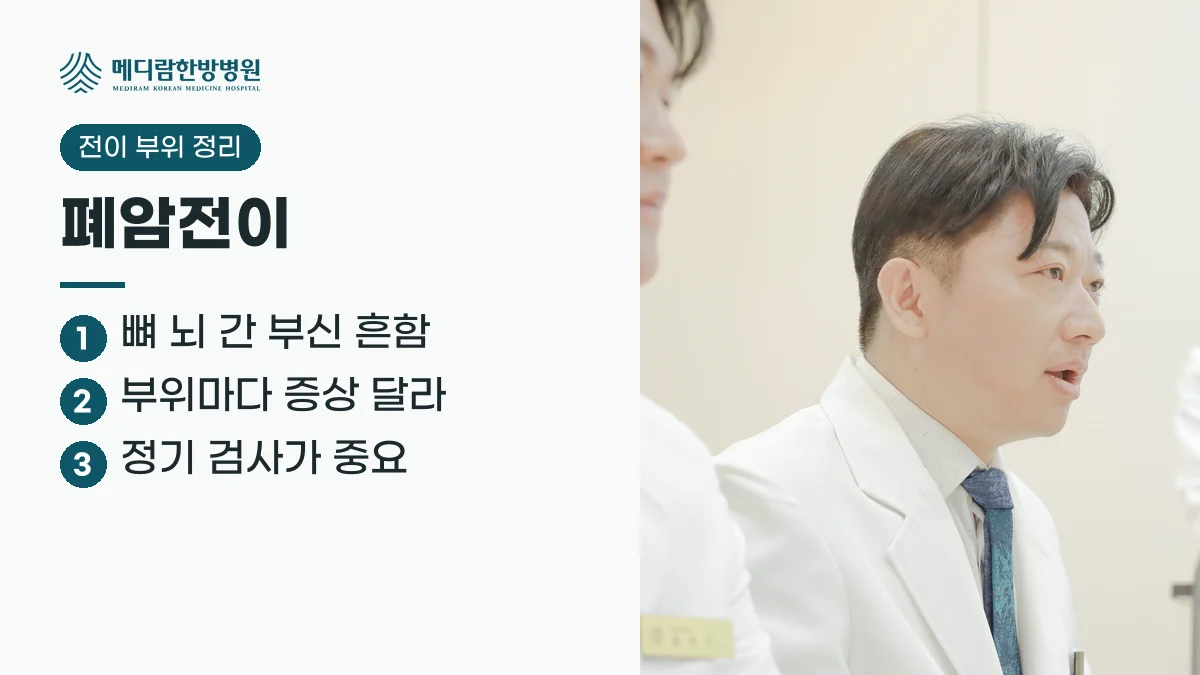 폐암전이가 흔한 부위와 확인할 검사를 정리한 요약 이미지